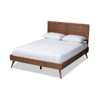 Baxton Studio Artemis-Ash Walnut-Queen Artemis Mid-Century Modern Walnut Brown Finished Wood Queen Size Platform Bed